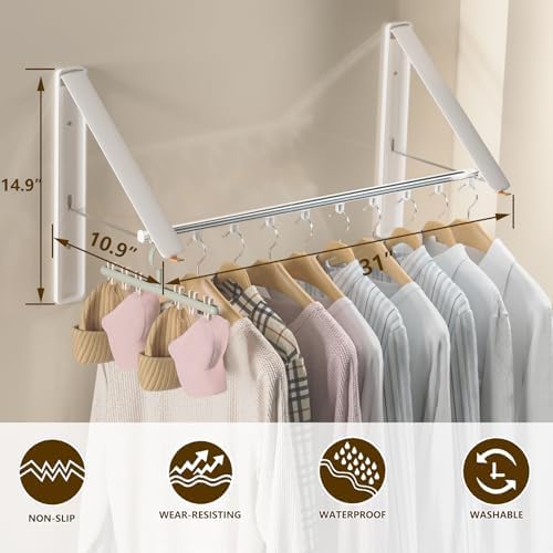 Clothes Drying Rack, Laundry Room Wall Mounted Retractable Clothes Hanger - Image 2