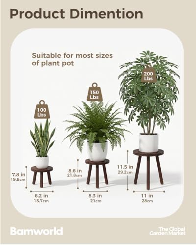 Bamworld Plant Stand Indoor 3 Pack Plant Stools - Image 3