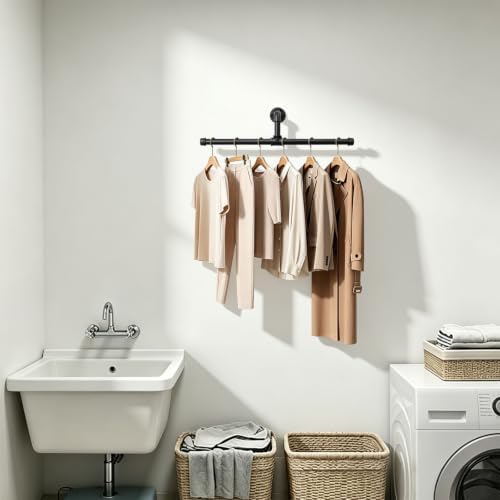 Industrial Pipe Clothes Rack Floating DIY Wall Mounted, Heavy Duty Rustic - Image 5