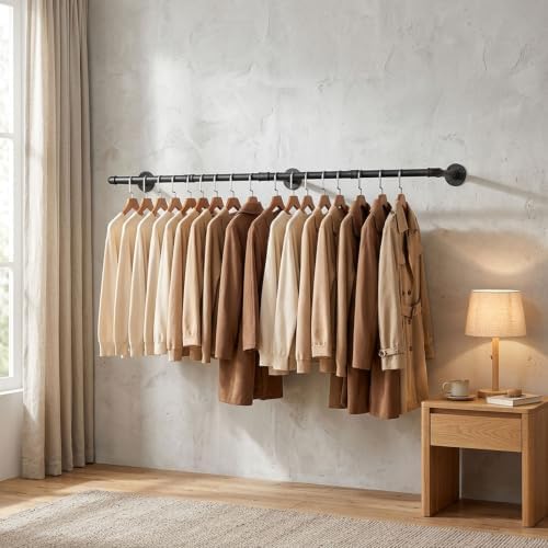 Industrial Iron Pipe Clothes Hanging Bar DIY Wall-Mounted Garment Rack Heavy - Image 6