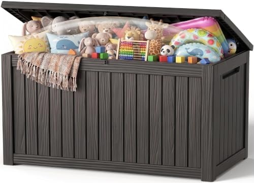 EFU Outdoor Storage Box Waterproof, 360 Gal Gen 2 Resin Deck Box Gas Struts by EFU
