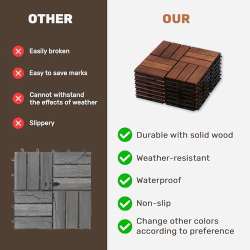 Acacia Wood Interlocking Deck Tiles 10 Pcs, Waterproof and Easy Installation - Image 6