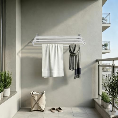 Retractable Wall Clothes Rack, Wall-Mounted Accordion Laundry Rack Silver - Image 5