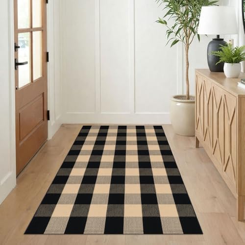 KILOCOCO Buffalo Plaid Checkered Rug 3x5 ft Front Door Rug - Image 3