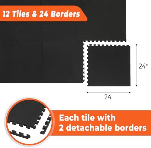 SUPERJARE 0.4'' Thick 12 Pcs 48 Sq Ft Rubber Top Exercise Equipment Mats - Image 5