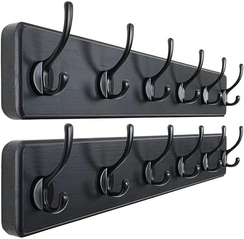 Dseap Wall Mounted Coat Rack: 24" Long, Heavy-Duty, 6-Double-Hooks Wooden by Dseap