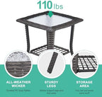 VINGLI Outdoor Side Table with Storage Wicker Patio Side Table, Tempered Glass - Image 4
