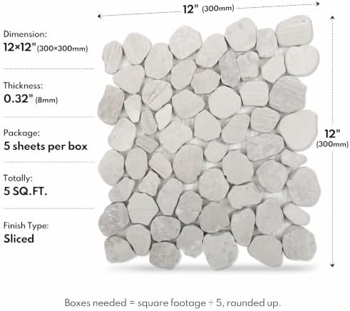 Lovdeco White Pebble Tile Shower Floor, Mosaic Pebble Backsplash - Image 3