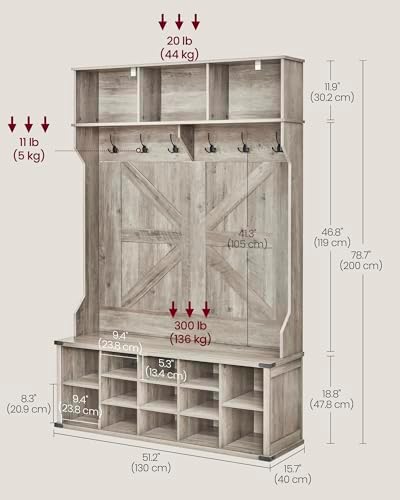 VASAGLE Hall Tree with Bench and Shoe Storage, 16 Open Compartments - Image 6