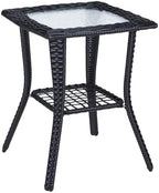 VINGLI Outdoor Side Table with Storage Wicker Patio Side Table, Tempered Glass by VINGLI