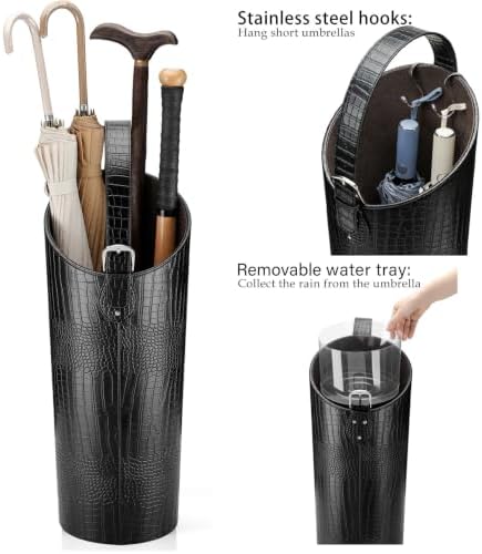 Black Faux Leather Umbrella Stand Holder Entryway Indoor，Modern Umbrella Bucket - Image 4