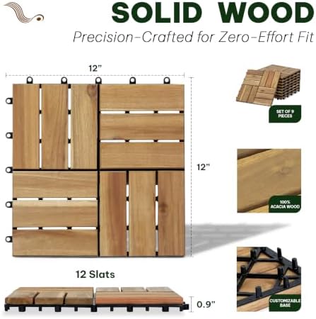 Acacia Interlocking Deck Tiles, 12 Slats - Image 2