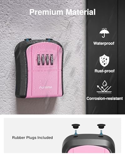 Puroma Key Lock Box Outdoor 4 Digit Code Combination Lockbox House, 1 Pink - Image 3