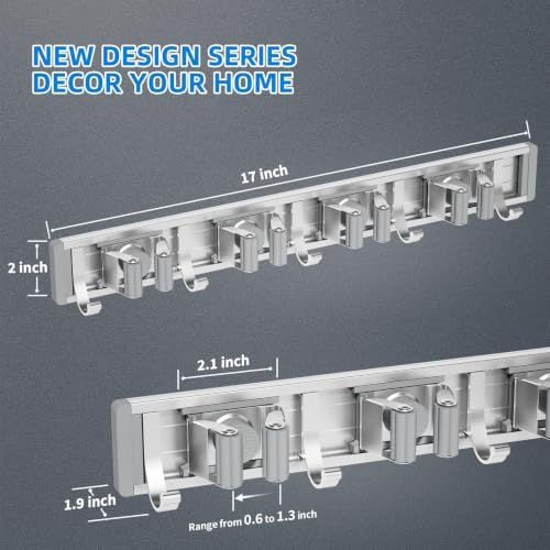 reliahom Broom Holder Wall Mount Mop Hanger Tools organizer 4Racks 5Hooks - Image 4