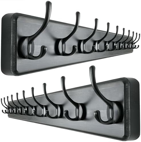 Dseap Wall Mounted Coat Rack: 38-1/4" Long, Heavy-Duty, 10-Double-Hooks Wooden by Dseap