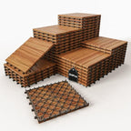 Solid Acacia Wood Interlocking Deck Tiles, 12 x 12 Inch Waterproof Snap by KIPONURA