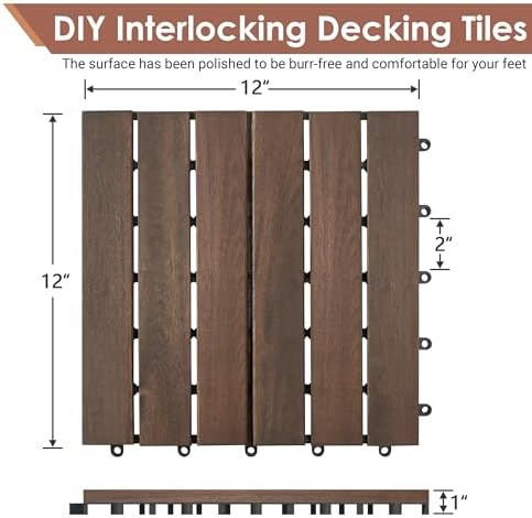 PrimeZone 54 PCS Solid Acacia Wood Interlocking Patio Deck Tiles Outdoor - Image 2