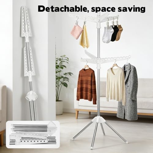 2-Layer Rotatable & Foldable Clothes Drying Rack 75" Stainless Steel Laundry - Image 4