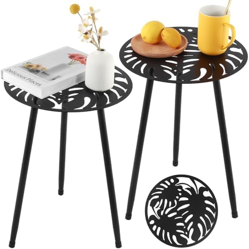 2-Pack Small Metal Side Tables Outdoor Patio Round Accent Table Modern Indoor by PartyZealot