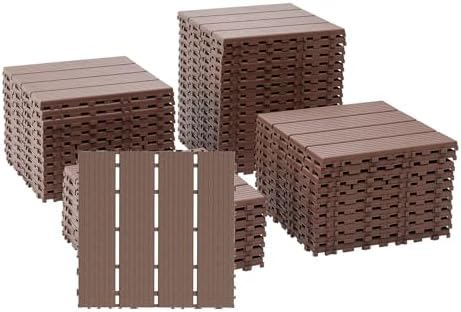44 Pack Interlocking Deck Tiles, 12x12 Inch Modern Plastic Outdoor Flooring by Unknown