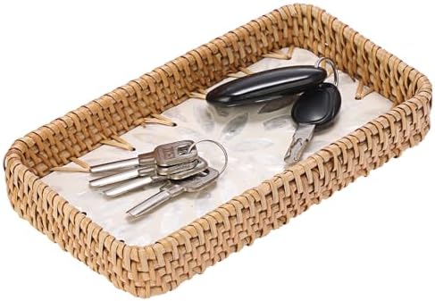 Key Basket for Entryway Table, Rattan Tray Rectangular Key Holder by Unknown