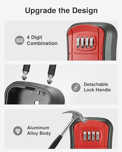 Puroma Key Lock Box Outdoor 4 Digit Code Combination Lockbox House, 1 Red - Image 4