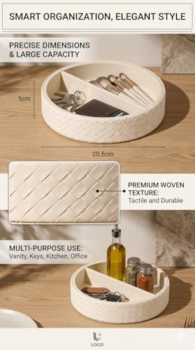 Round Faux Leather Vanity Tray Organizer - Image 4