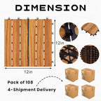 Solid Acacia Wood Interlocking Deck Tiles, 12 x 12 Inch Waterproof Snap - Image 2