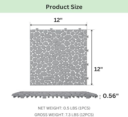 12x12 Inch Gray Plastic Interlocking Deck Tiles, Waterproof Non-Slip Pebble - Image 2