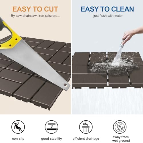 Goovilla Plastic Interlocking Deck Tiles, 27 Pack 12"x12", Dark Coffee - Image 4