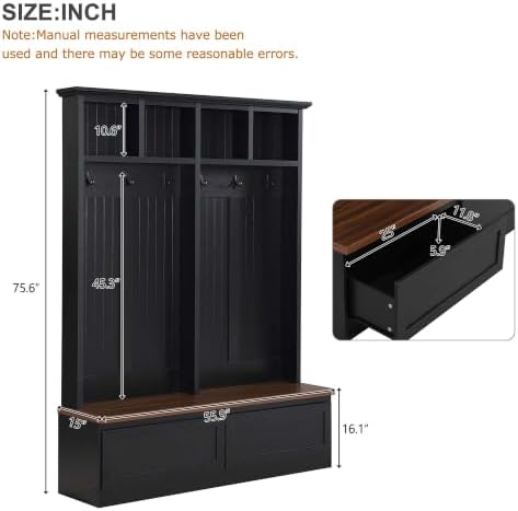 HRVEOCEI 4-in-1 Hall Tree with Storage Bench Shoe Organizer/Shelves - Image 2