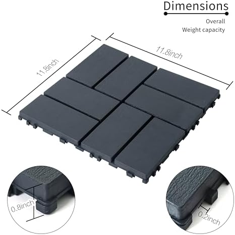 Plastic and Rubber Composite Interlocking Deck Tiles, 44 Pack, Dark Grey - Image 4