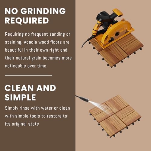 Solid Acacia Wood Interlocking Deck Tiles Snap Together Floor - Image 3