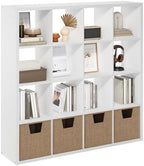 Furinno Cubicle 16-Cube Thick Frame Book Shelf, Open Back, Plain White by Furinno-FitsYourSpaceFitsYourBudget