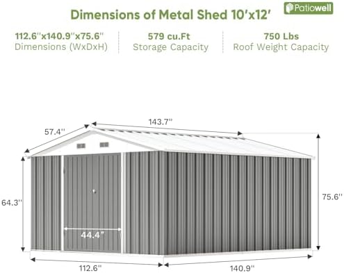 Patiowell 10x12 FT Metal Outdoor Storage Shed - Image 4