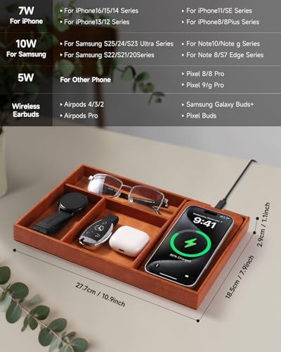 Valet Tray, Built in Wireless Charging Pad, Nightstand Organizer - Image 6