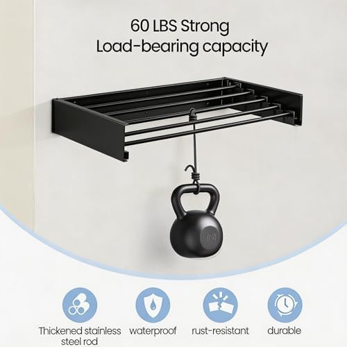 Wall Mounted Laundry Drying Rack, Carbon Steel Foldable & Retractable Clothes - Image 3