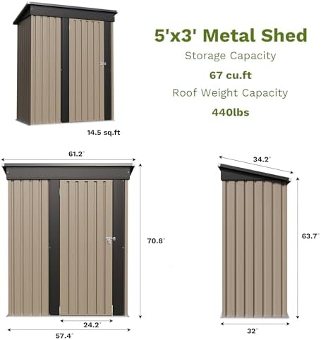 Patiowell 5x3 FT Outdoor Storage Shed - Image 6