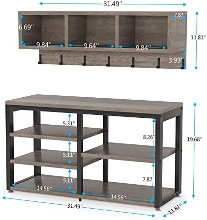 Tribesigns Coat Rack Shoe Bench Set Industrial, Hall Tree - Image 6
