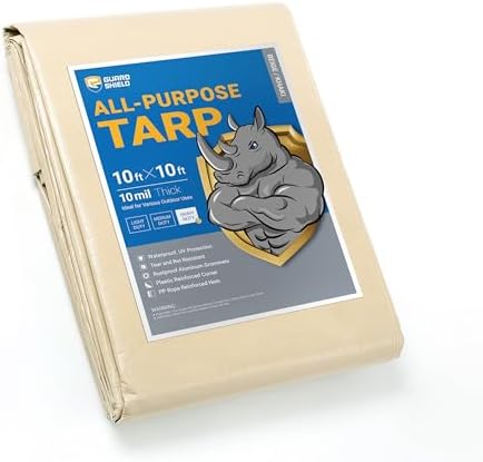 GUARD SHIELD Beige Tarp Heavy Duty Waterproof 10x10 Feet Outdoor Poly Tarps by GUARDSHIELD
