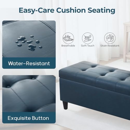 51" Storage Bench, Leather Tufted Storage Ottoman Bench - Image 4