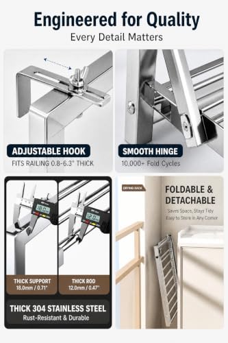 Balcony Portable Clothes Drying Rack, No Drill//Multipurpose//Space Saving - Image 4