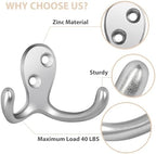 Homanu 54 Pack Silvery Coat Hooks Wall Mounted Double Prong - Image 4