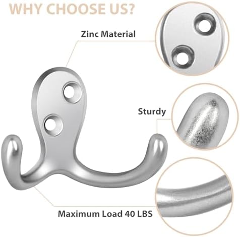 Homanu 100 Pack Silvery Coat Hooks Double Prong - Image 4