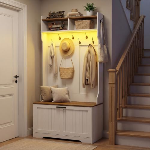 HOOBRO Hall Tree with Bench, 15.7''W Entryway Bench with Coat Rack, Shoe by HOOBRO