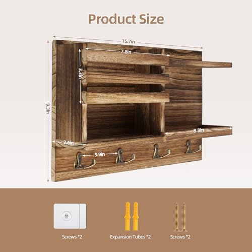 Key Holder Wall Mount, Solid Wood Key and Mail Organizer - Image 3