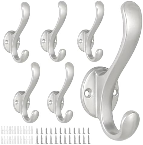 6 Pack Coat Hooks Wall Mount Heavy Duty Utility Retro Double Hooks by PEOIAOY