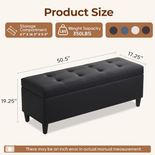 51" Storage Bench, Leather Tufted Storage Ottoman Bench - Image 2