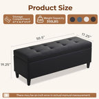 51" Storage Bench, Leather Tufted Storage Ottoman Bench - Image 2