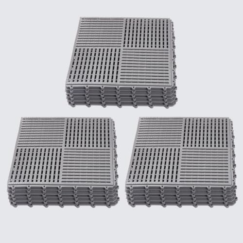 18 Pack Modular Interlocking Tiles Double Non-Slip 12"x12" Gray by wiiiw